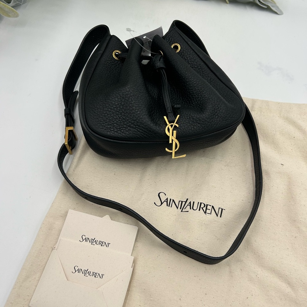 Saint Laurent Black Shoulder Bag with Gold Accents - Picture 2 of 16